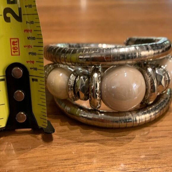 Bracelet, fashion, silver and ivory, coil, large scale, boho, native, cowgirl - Picture 2 of 16